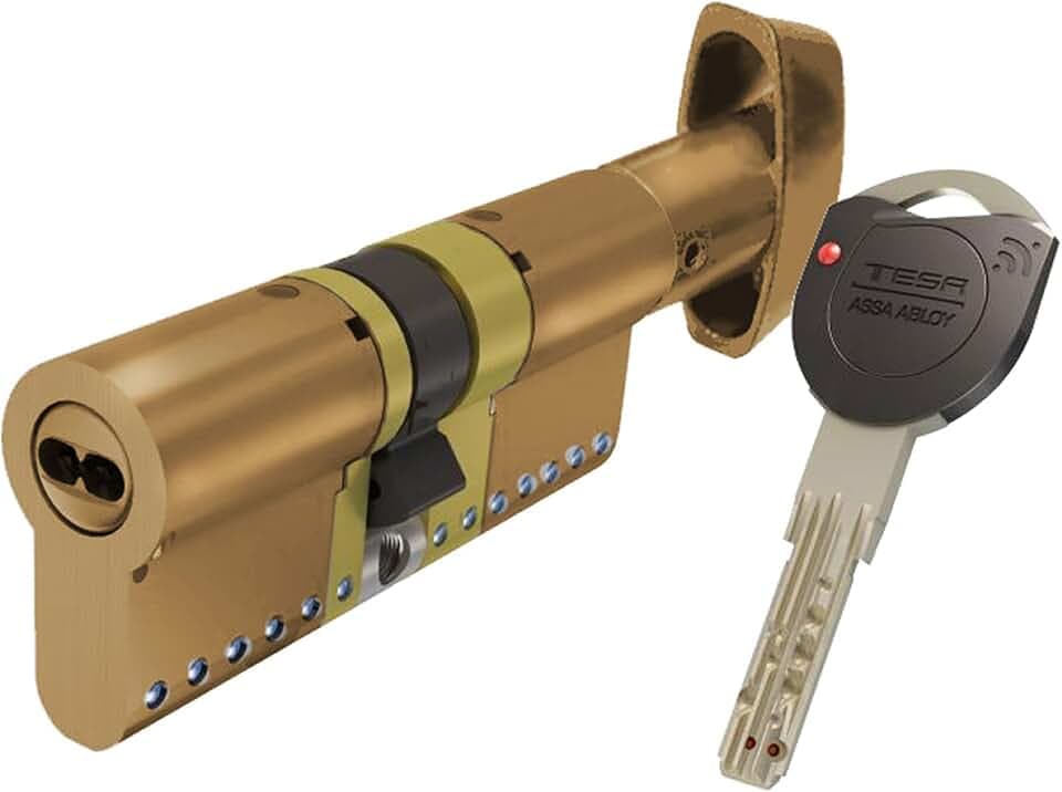 TESA TK1B3535L Europrofilzylinder TK100, 35 x 35 mm, messingfarben, mit langer Mitnehmernocke, für Europrofil-Schlösser an Wohn- und Gewerbetüren