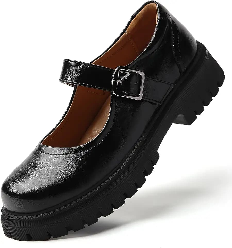 Black Mary Janes for Women, Platform Non Slip Dress Oxford Flats Shoes