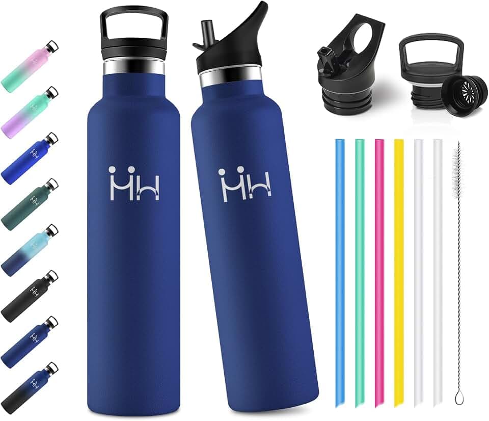 Thermosflasche 1L, BPA-Frei, Trinkflasche Edelstahl mit Strohhalm, Wasserflasche Kohlensäure Geeignet, Auslaufsichere, Isolierflasche Doppelwandig, für Camping, Sport, Gym