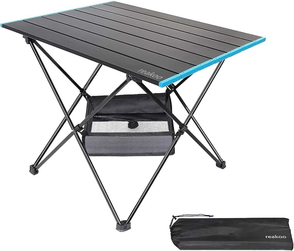reakoo Campingtisch Klappbar mit Aluminium-Tischplatte, Ultraleicht, kompakt, Campingtisch Faltbar mit Tragetasche für Outdoor, Strand, Grillen, Picknick, Festival