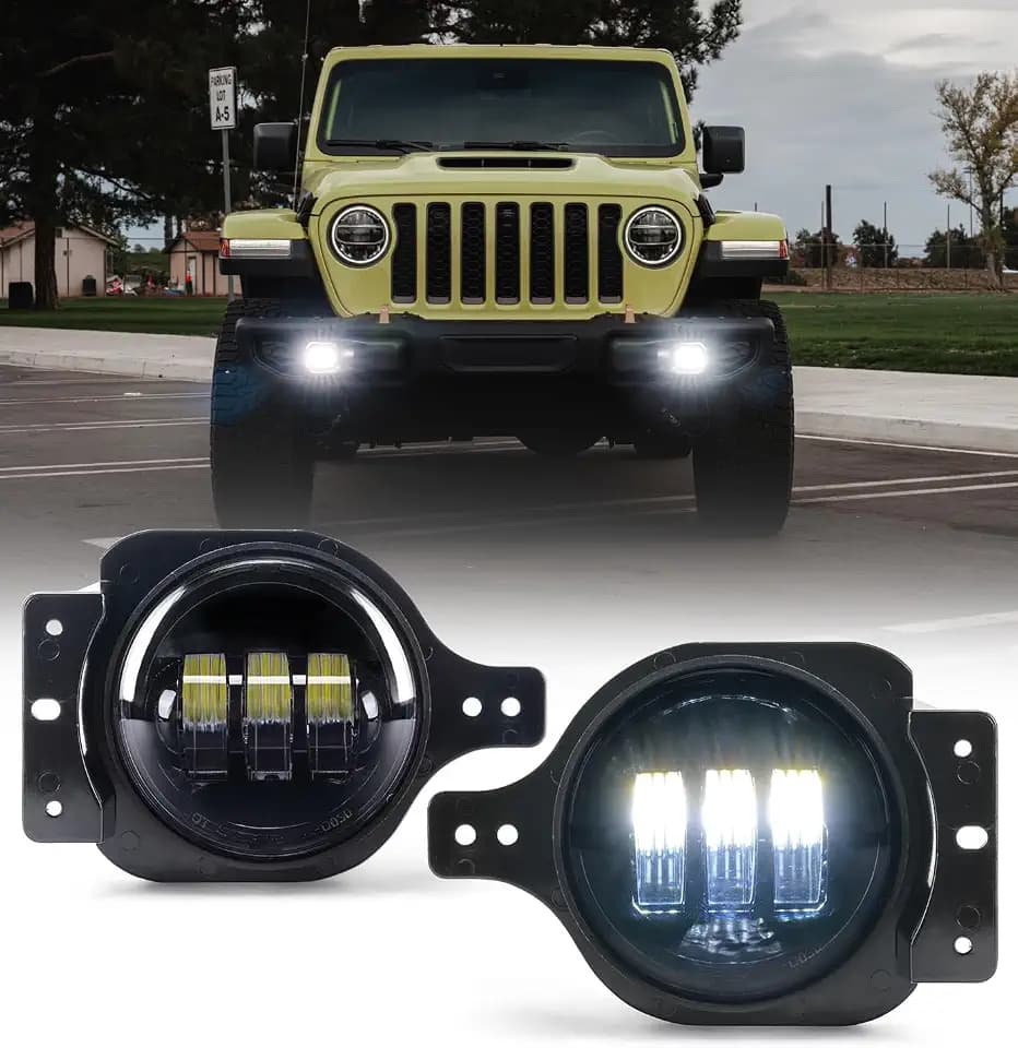 300% Bright 60W LED Fog Lights 6500K Compatible with 18+ Jeep JL JT, White
