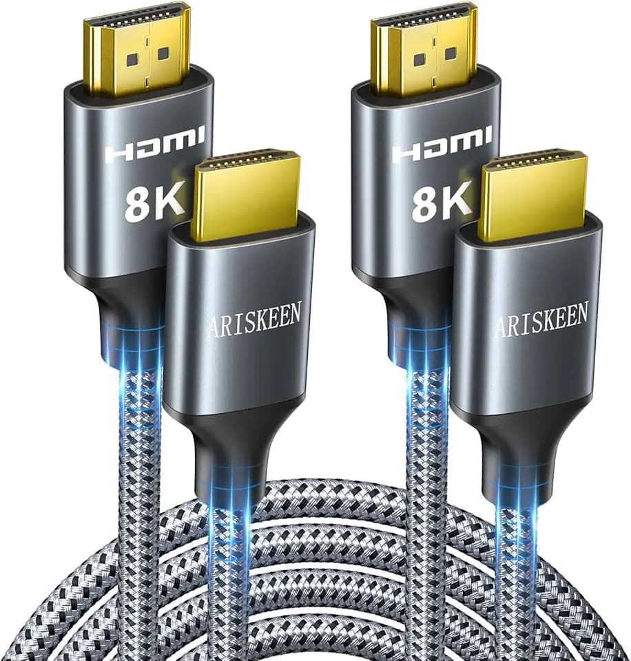 ARISKEEN 8K HDMI Cable 12FT 2-Pack, 48Gbps High Speed HDMI 2.1 Cable, 8K 60Hz, 4K 120Hz 144Hz Support for HDR 10, HDCP 2.2 2.3, eARC, DTS:X, Braided HDMI Cord Compatible with Laptop/HDTV - 12 Feet