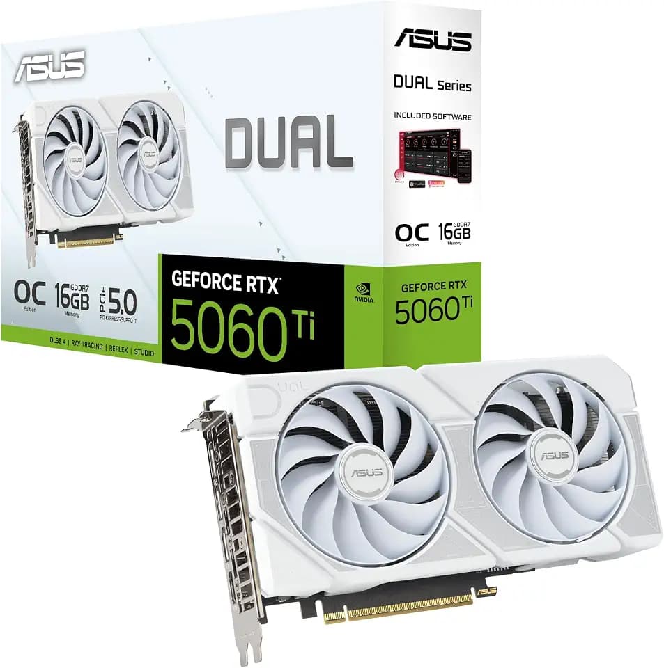 ASUS Dual GeForce RTX 5060 Ti 16GB GDDR7 White OC Edition Graphics Card