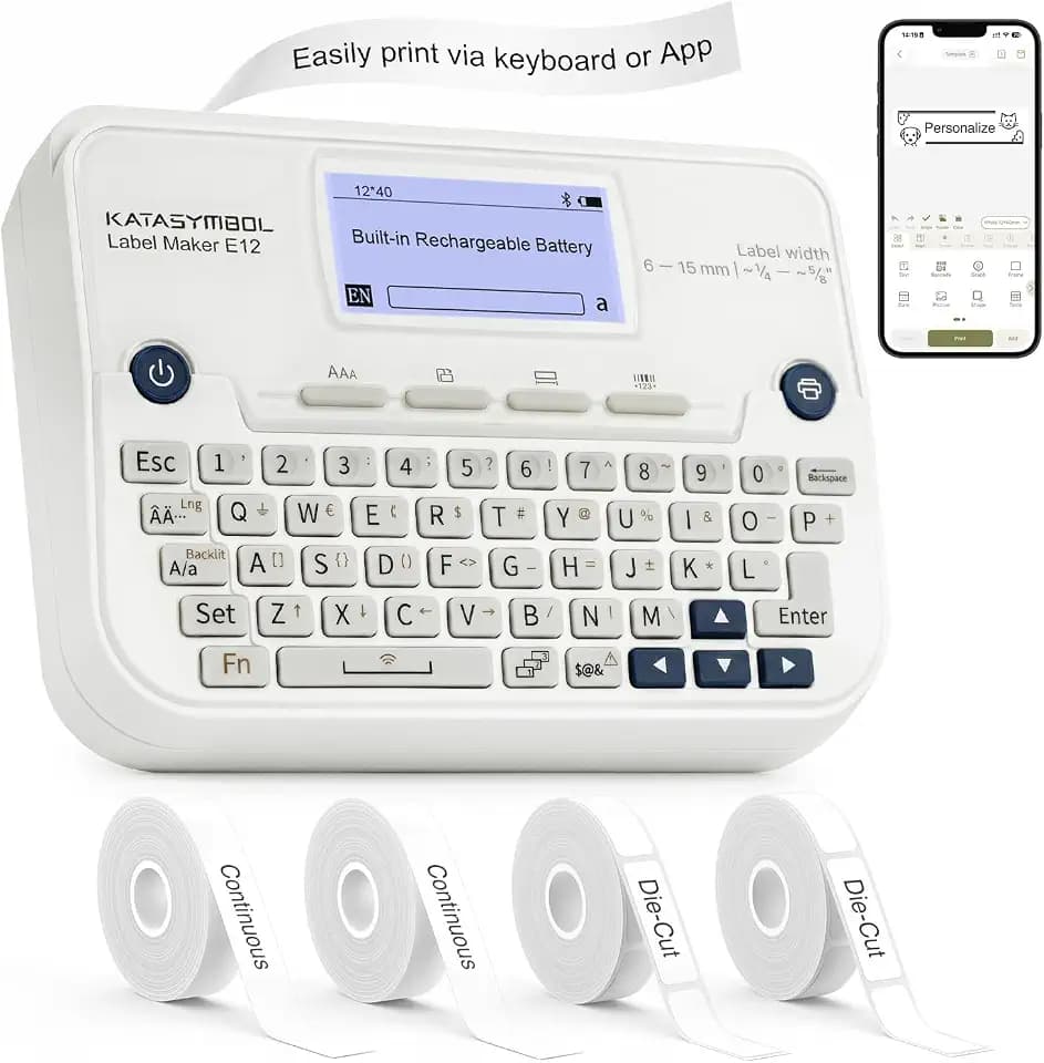 SUPVAN E12 Keyboard & Bluetooth Label Maker Machine with 4 Tapes