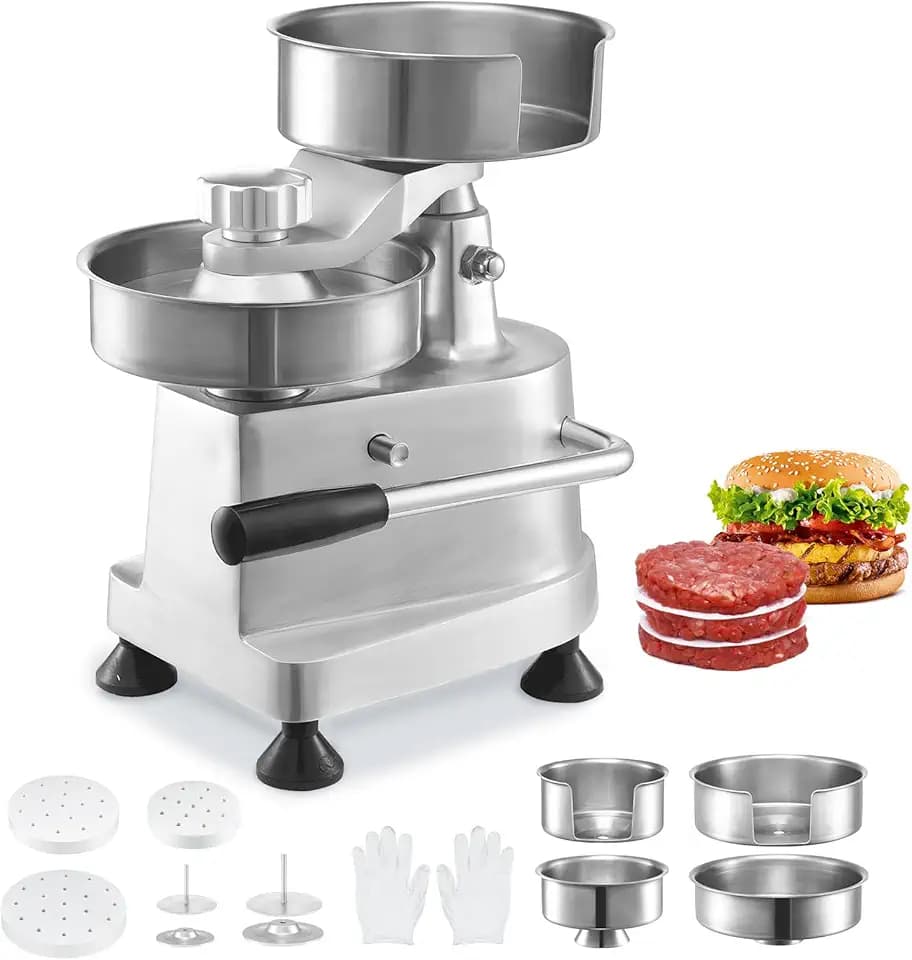 VEVOR Kommerzieller Burger-Patty-Maker, Hamburger-Patty-Maker mit 3 Umwandelbaren Formen (10 cm, 13 cm, 15 cm), Robuste Edelstahl-Burgerpresse