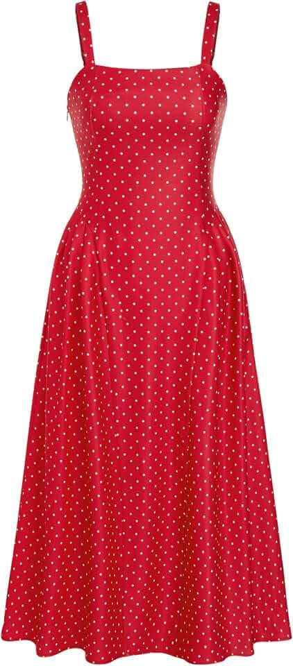 CIDER Womens Polka Dots Summer Casual Dresses Square Neck Sleeveless Midi A Line Elegant Dress