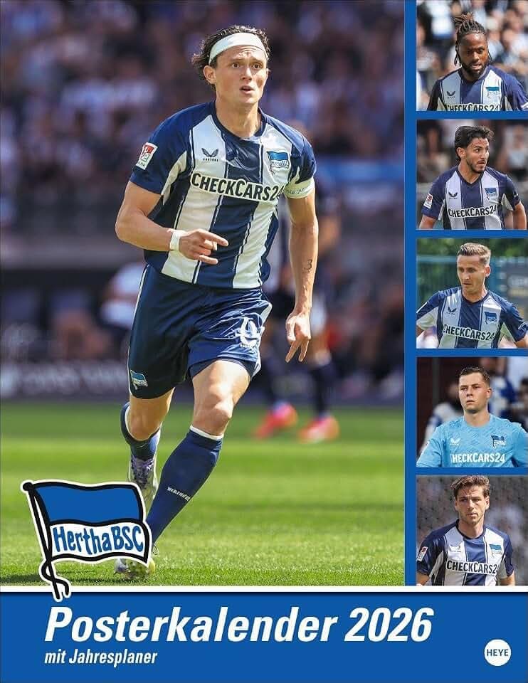 Hertha BSC Posterkalender 2026: Fotokalender mit den Spielern des Hertha BSC. Praktischer Jahres-Wandkalender 2026 für Fußballfans. Hochwertiger Bild-Kalender zum Aufhängen. (Bundesliga Kalender Heye)