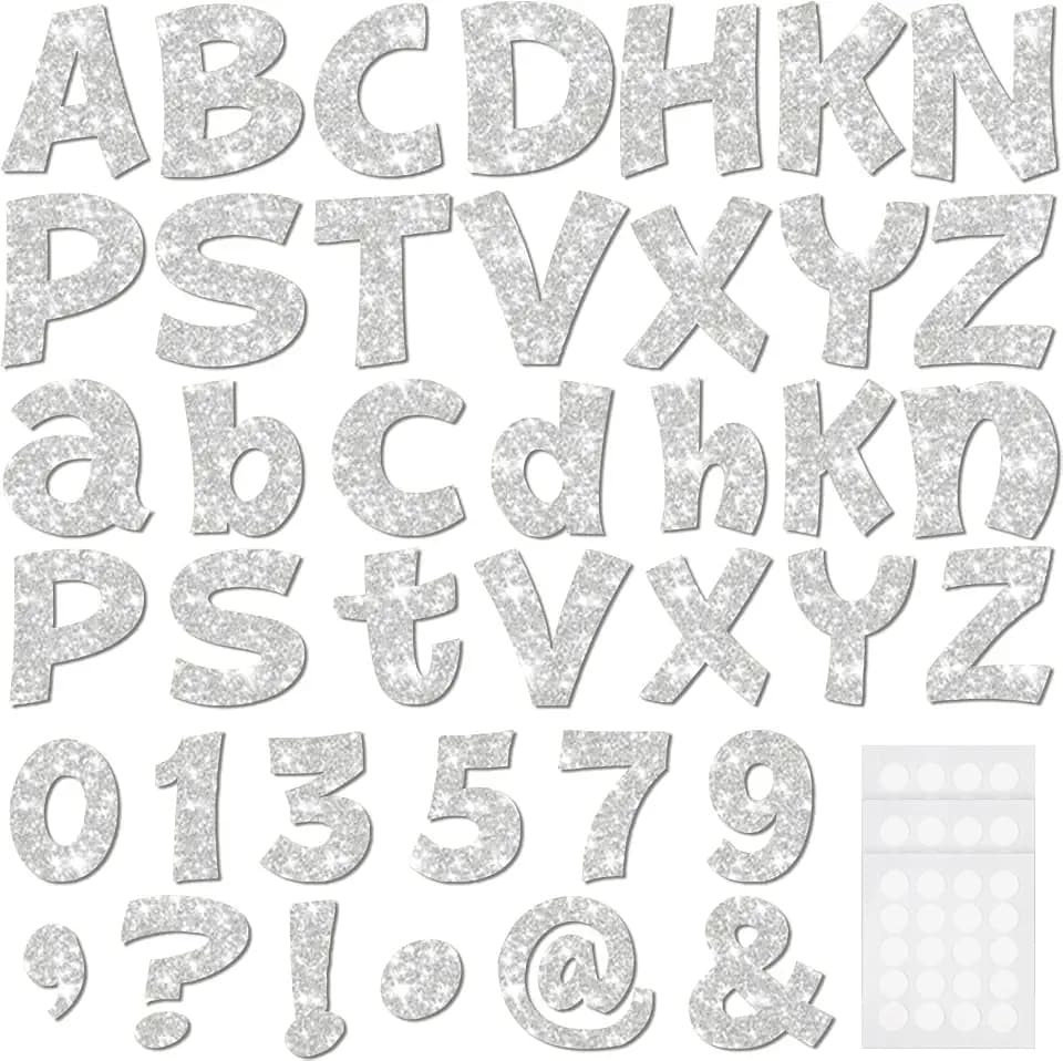 Colarr 216 Pcs 4 Inch Silver Glitter Bulletin Board Letters for Classroom