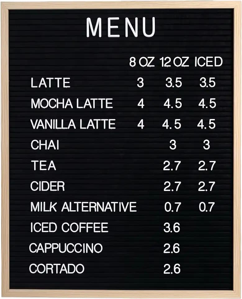 C CRYSTAL LEMON Letterboard 60×75 cm Schwarz mit 966 Zeichen, Filz-Buchstabentafel mit Holzrahmen, Menütafel für Café Restaurant, Message Board für Büro & Zuhause