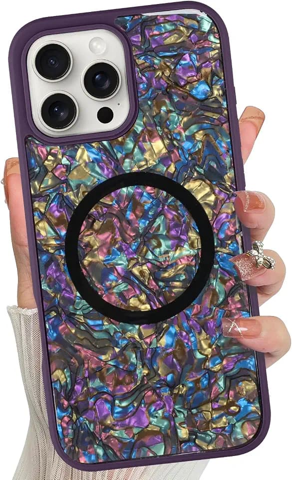 Magnetic for iPhone 16 Pro Max Case Abalone Shell, Elegant Purple