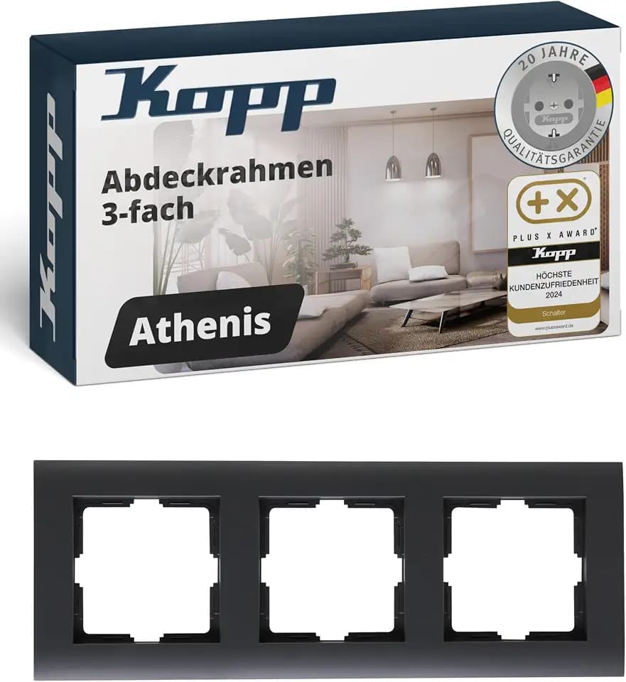 Kopp ATHENIS 3-fach Abdeckrahmen in Anthrazit - 8,6 x 22,8 cm - Rahmen für Steckdosen & Schalter - Stilvoller Steckdosenrahmen aus mattem Kunststoff - Hochwertiger Lichtschalter-Rahmen