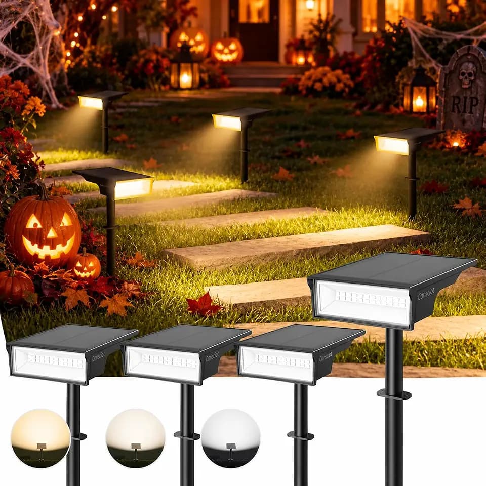 Consciot Solar Spot Lights, Halloween Lights, 3 Colors, 170° Wide Beam