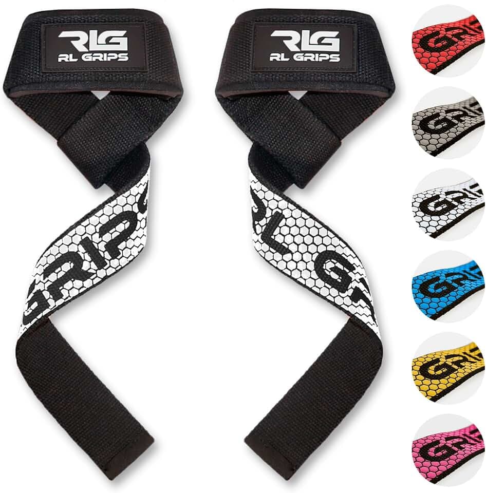 RL Grips - Zughilfen für Gewichtheben – Zughilfen mit Silikongriff und Polsterung - Lifting Gym Straps für Powerlifting, Kreuzheben, Rudern und Latzug
