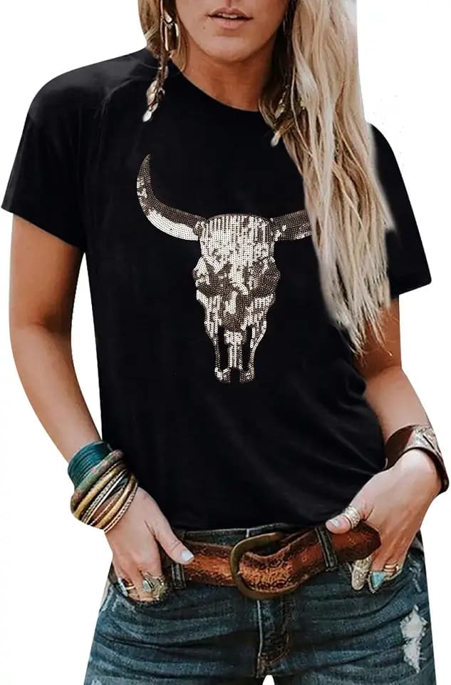 UNIQUEONE Western Cowgirl Shirts for Women Rodeo Cow Print Shirt