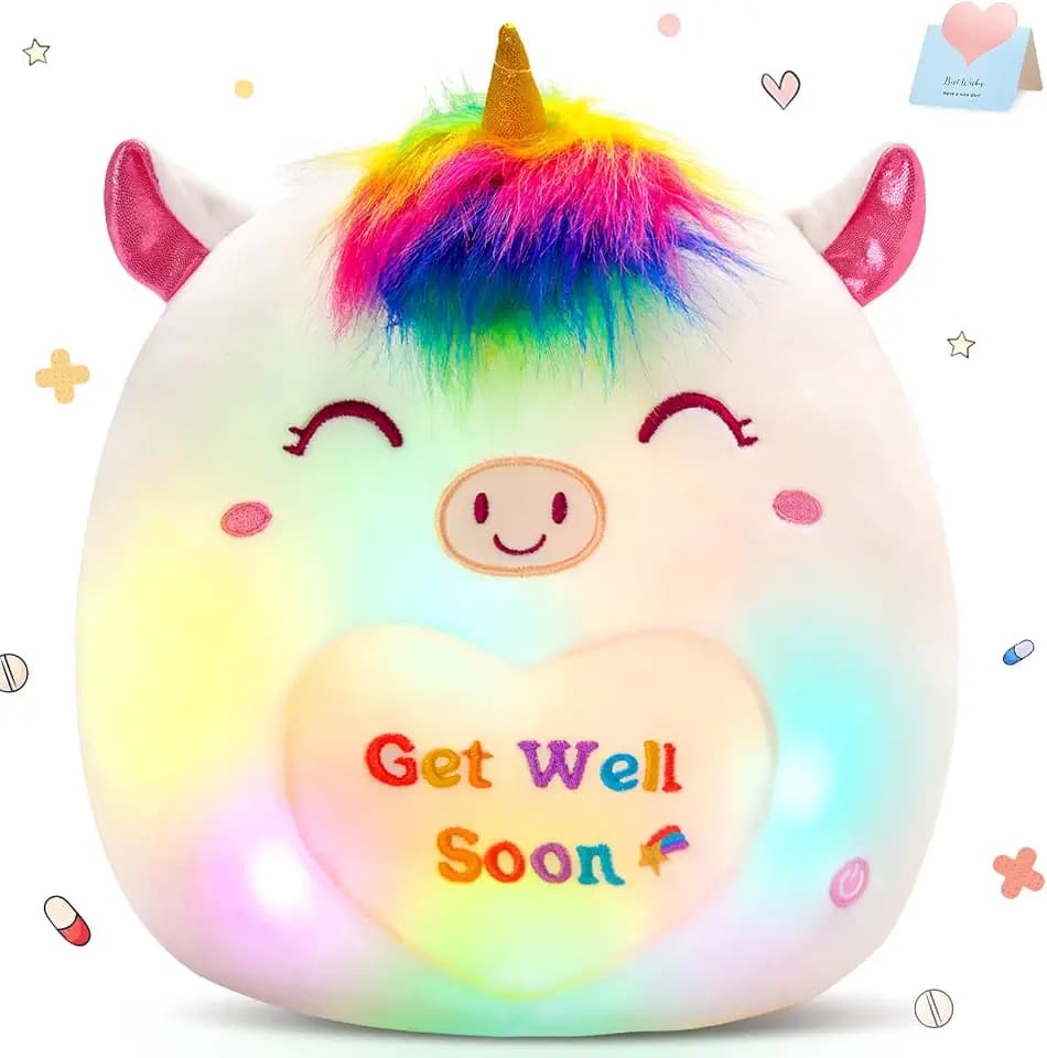 12" Get Well Soon Unicorn Led Plush Pillow Soft Sofa Cushion
