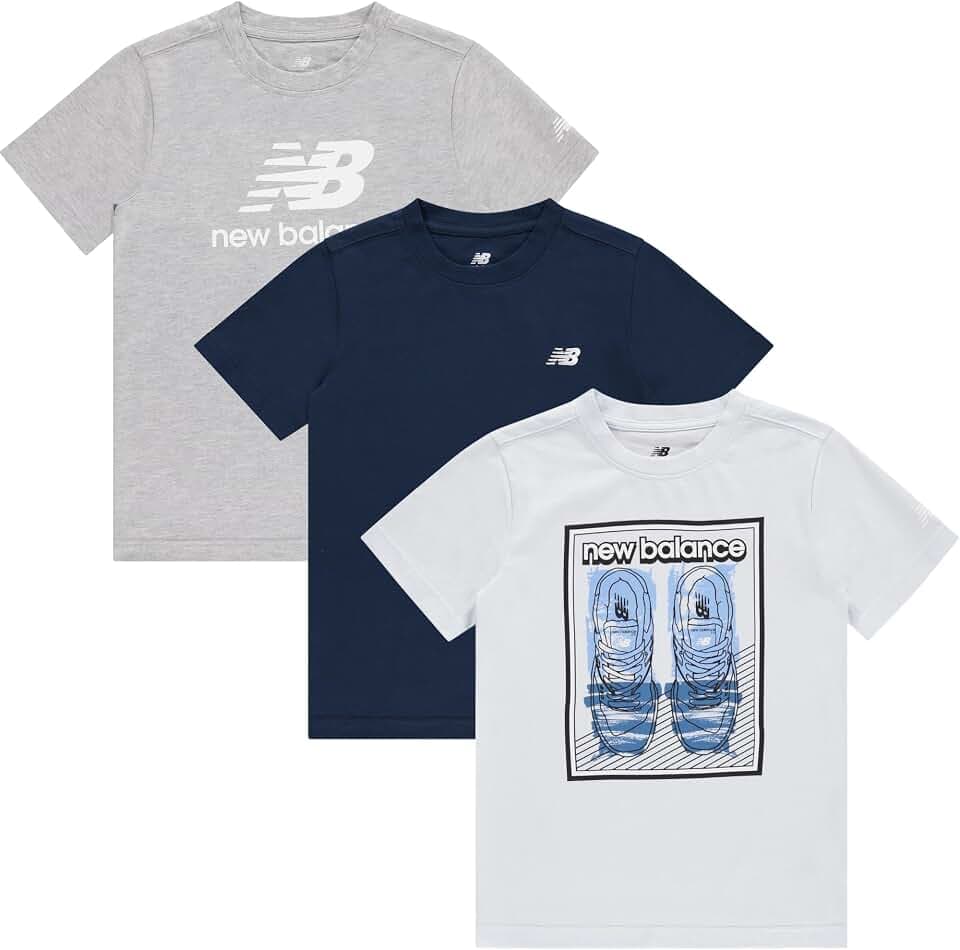 New Balance Boys Graphic Tees 3-Pack, Short Sleeve Cotton Tshits, Size 8-20