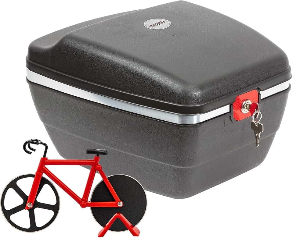 Westmark Fahrrad-Set: 1 Fahrradkoffer für alle Gepäckträger + 1 Pizzaschneider/-fahrrad, Kunststoff/Rostfreier Edelstahl, Gerda Touring Tresor, Schwarz/Rot, 5430GEE7