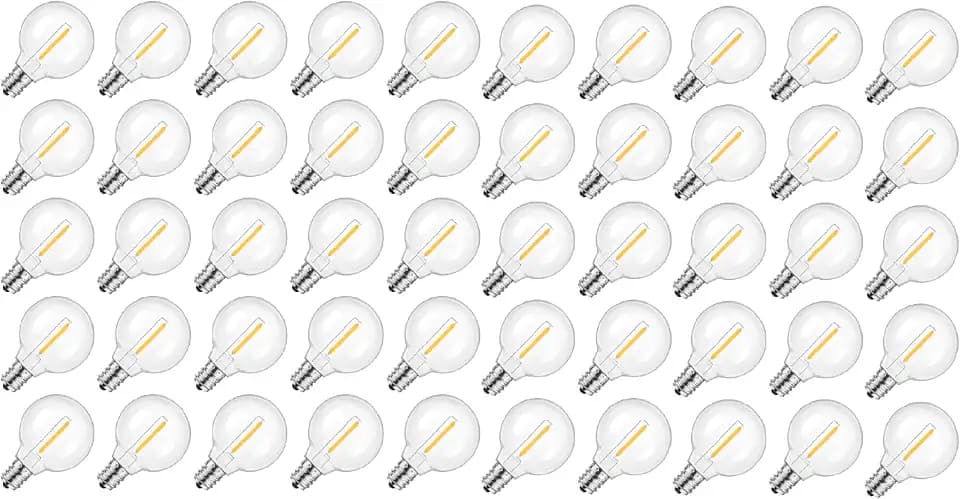 Mlambert 50 Pack G40 LED Replacement String Light Bulbs, E12 Base, 1W,2700K