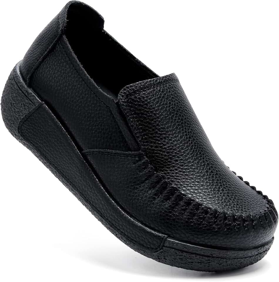 UZB Platform Loafers for Women Comfort Leather Slip On Work Shoes