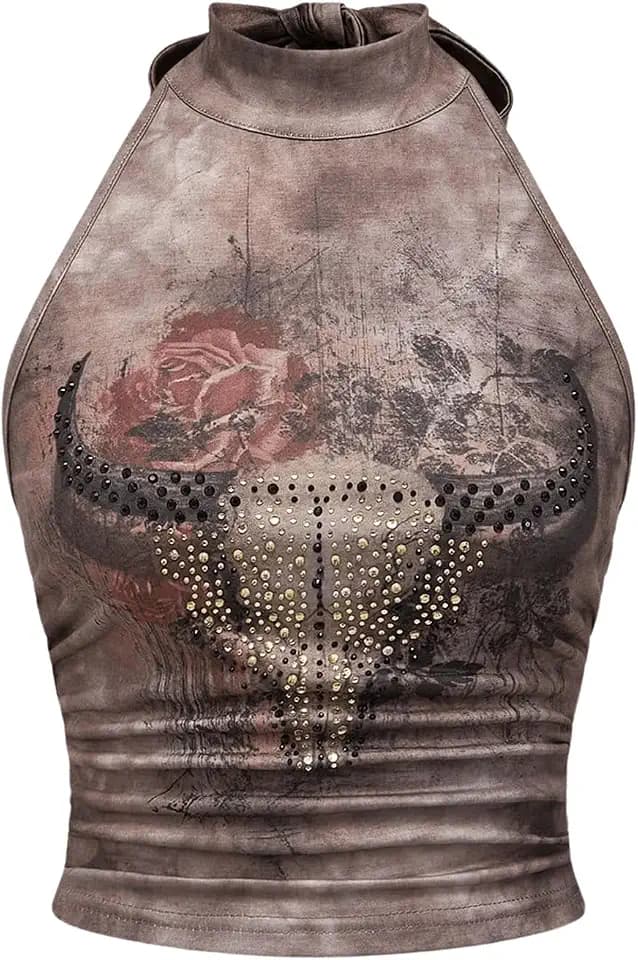 Floerns Women's Animal Sleeveless Halter Top Western Cowgirls Y2k Tank Top