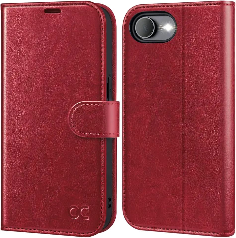 OCASE for iPhone 17e/iPhone 16e Wallet Case, Card Holder, Red