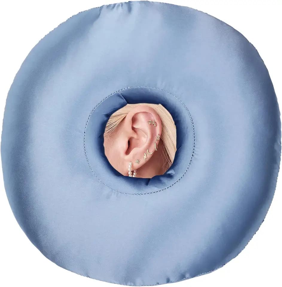 Satin Ear Piercing Pillow for Side Sleepers Silky Piercing Pillows with Ear Hole Support Head Ear Pain Sore Relief Pressure Sore Cushion Guard HazeBlue