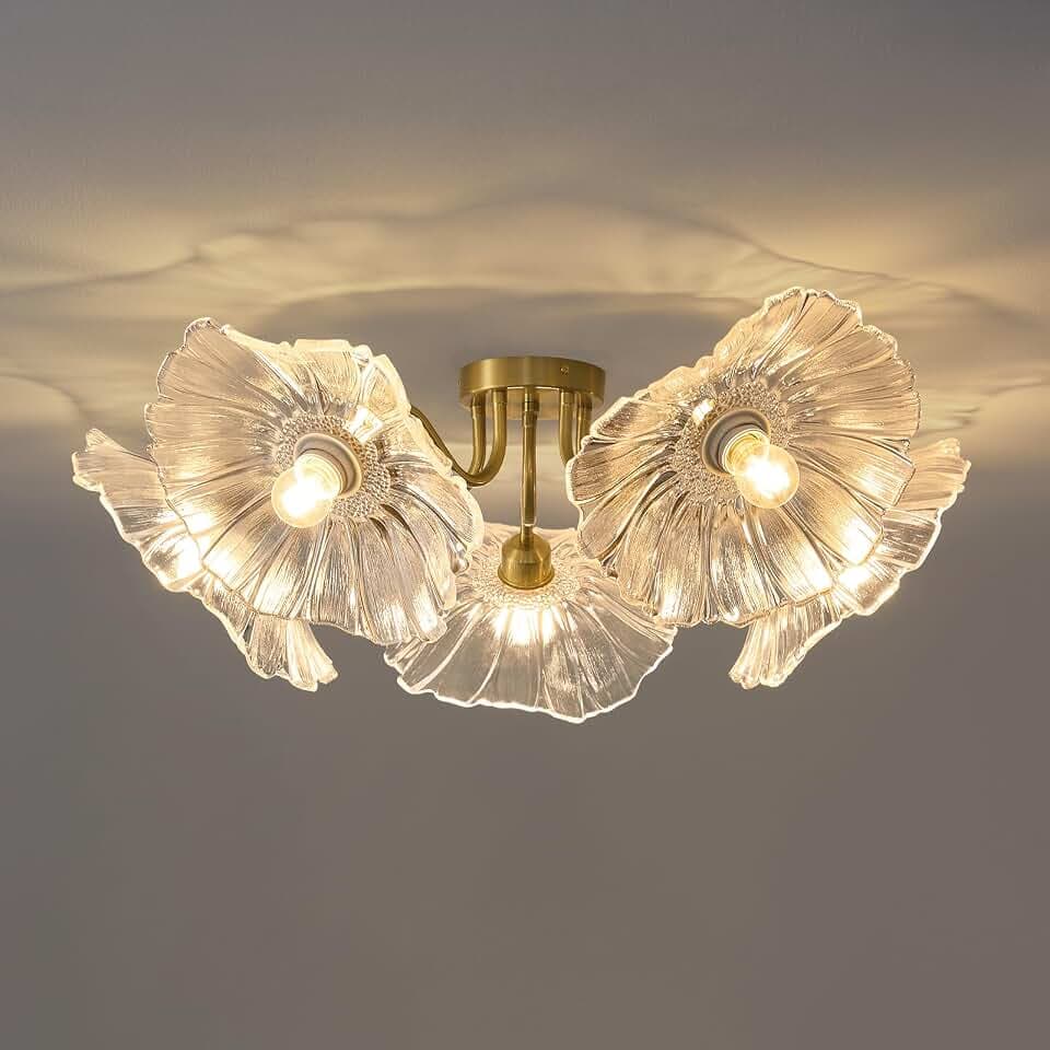 Flower Glass 5 Lights Ceiling Light - Gold Vintage Mid Century Chandelier