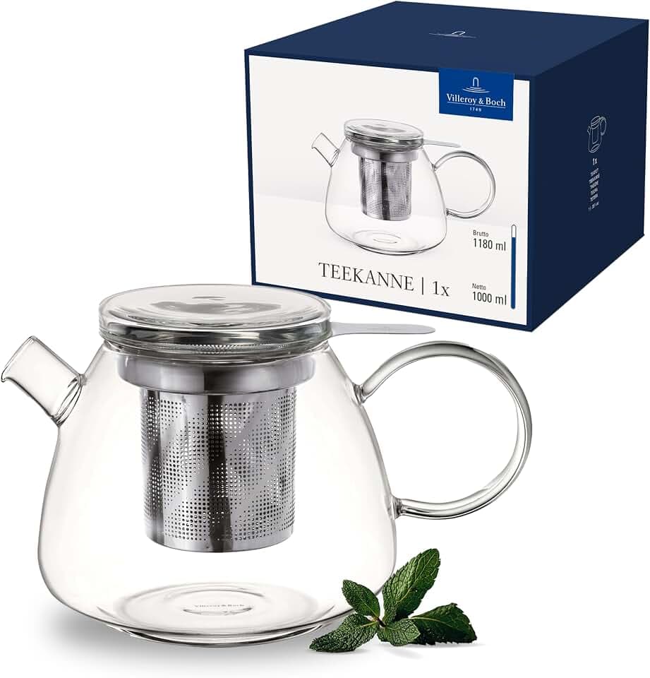 Villeroy & Boch - Artesano Hot&Cold Beverages Teekanne transparent, Spülmaschinenfest, Mikrowellensicher, Kaffeekanne für Kalt- und Heißgetränke, Kanne 1 Liter Füllmenge, Borosilikatglas