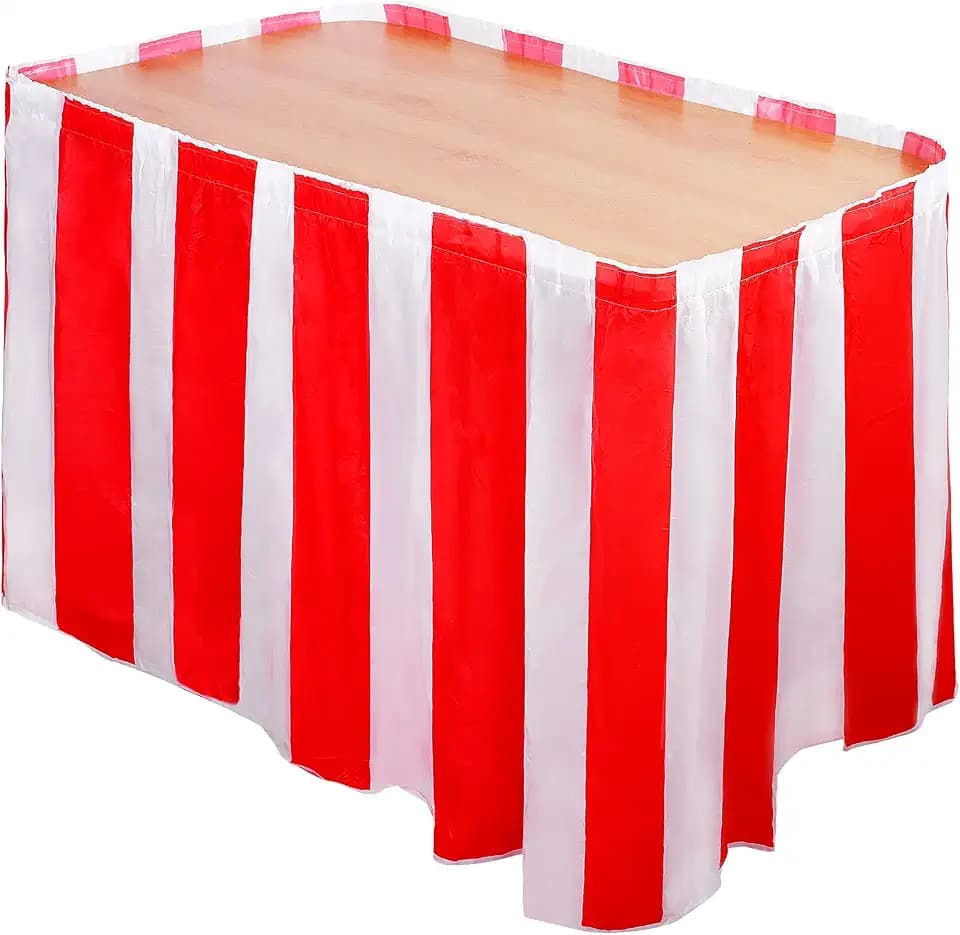 Elcoho Karneval Zirkus Tischrock Karneval Mottoparty Dekorationen rot weiß gestreift Tischrock für Geburtstagsparty Supplies