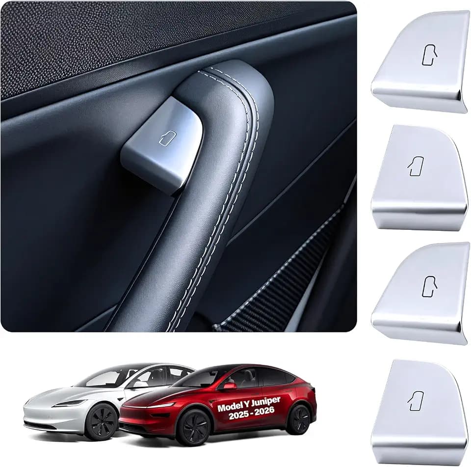 4 PCS Door Power Window Switch Button Covers for Tesla Model Y Juniper Model 3 Highland 2025 2026, Model Y/3 Door Open Button Trim, for Tesla Accessories Window Button Window Trim Replacement