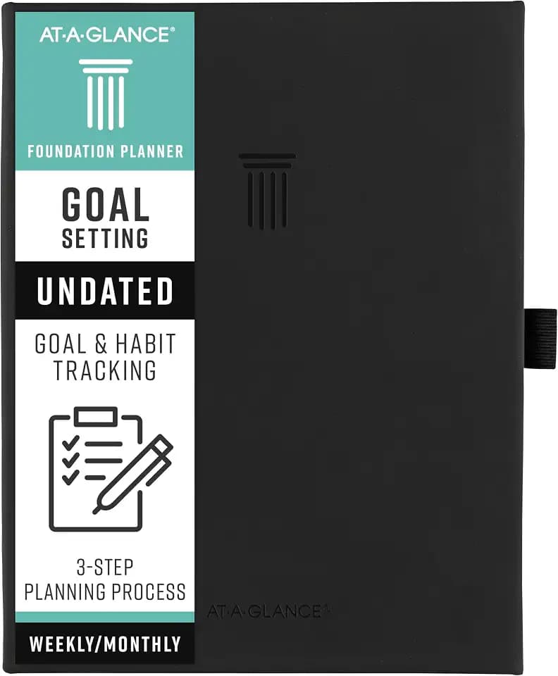 AT-A-GLANCE Undated Planner, Weekly & Monthly Goal Setting Journal, Track Progress, Create Habits, 5-3/4" x 8-1/4", Foundation, Black (FD2-200-05)