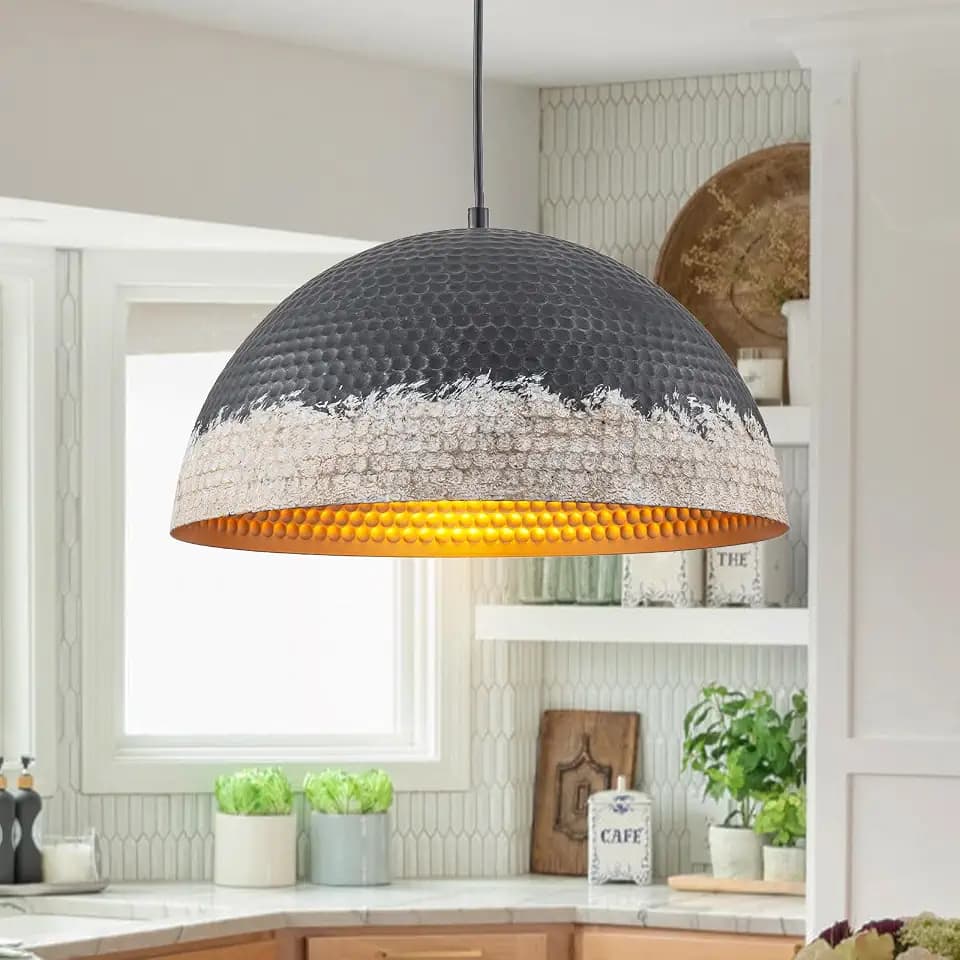 15.7" Hammered Dome Pendant Light Adjustable Farmhouse Kitchen Island Light