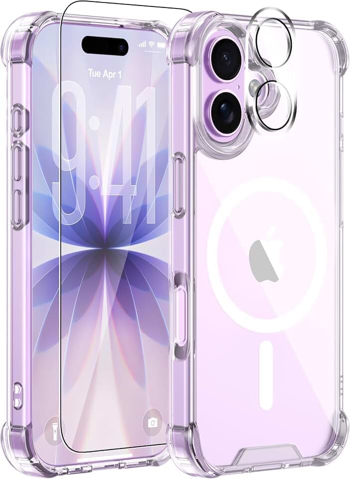 for iPhone 17 Case Compatible with MagSafe, Magnetic Clear Case with Tempered Glass Screen Protector and Lens Protector, Military-Grade Shockproof & 4-Corner Protection, Anti-Yellowing
