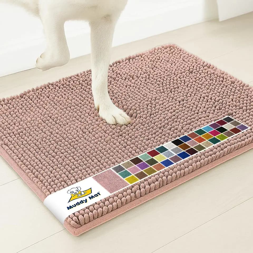 Muddy Mat® | Super Water Absorbent Door Mat Indoor, Microfiber Quick Dry Chenille Entryway Rug, Slip Resistant Front Door Mat, Indoor Mats for Entryway, Machine Washable Pet Rug, Blush Pink 2ft x 3ft