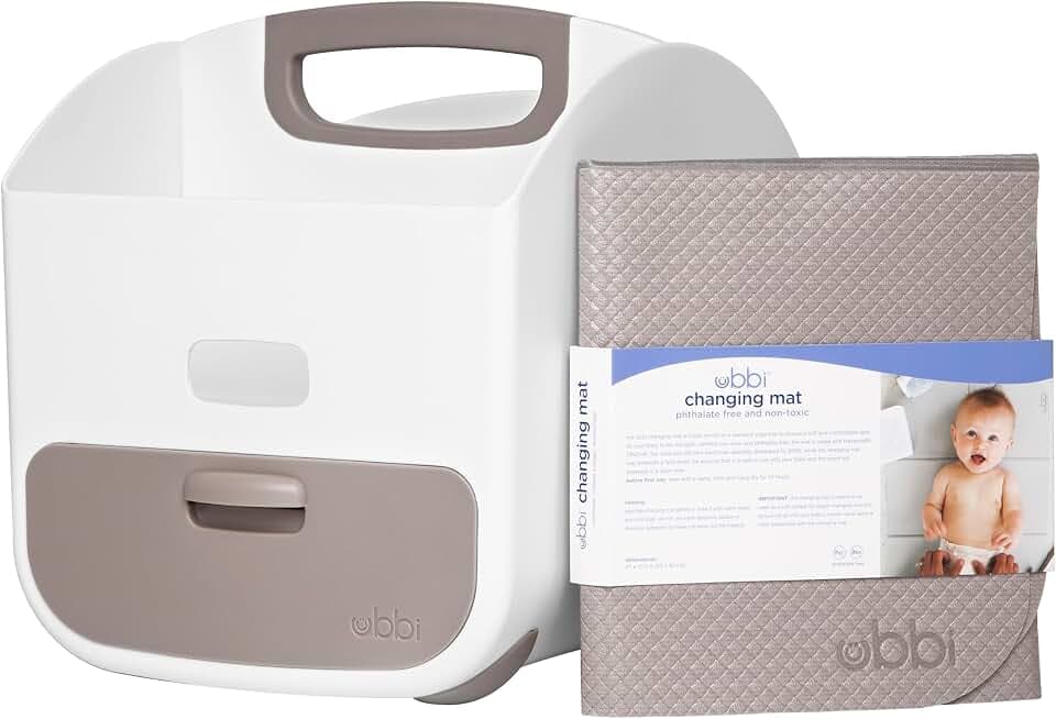Ubbi Portable Nappy Caddy and Changing Mat, Nappy Storage, Caddy Organizer, Stores Baby Diapers, Wipes & Baby Accessories, Taupe