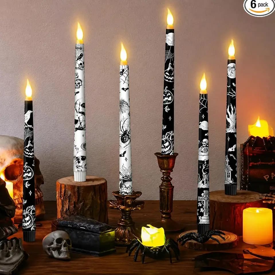 Riakrum 6 Pcs Halloween Flameless Taper Candles 11'' Table Home Decor