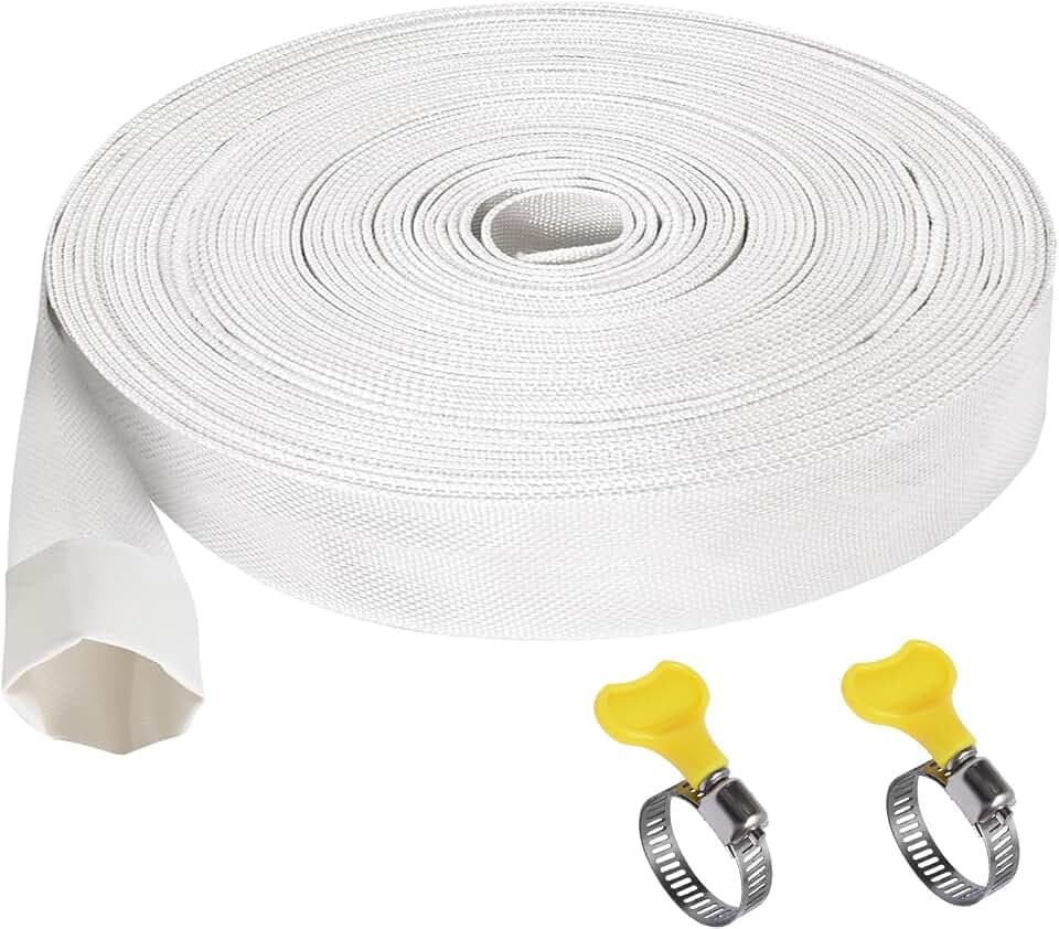 Gewebeschlauch 1 Zoll Flachschlauch 25mm Lang 10 m Industrieschlauch Gewebeschlauchset Zubehör mit Edelstahl Schlauchklemme für Tauchpumpen Oder Schmutzwasserpumpen