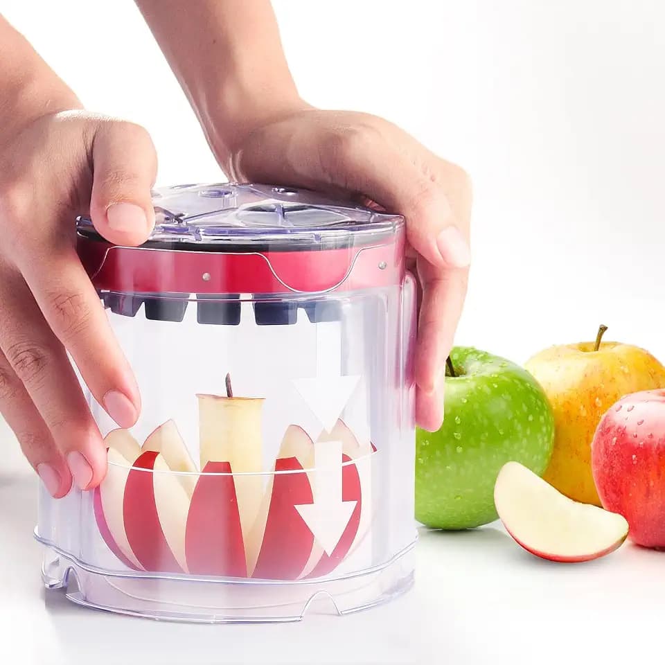 OOKUU 5.12-Inch Professional Apple Slicer, 8-Slice Heavy Duty Stainless Steel Apple Cutter with Clear Bowl, Extra Large Corer for Apples, Safe Full-Cut Design