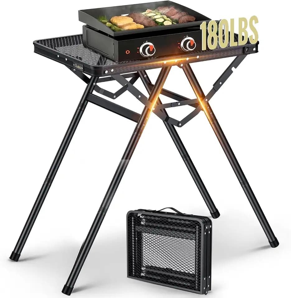Anbte 2ft Folding Grill Table, Supports 180Lbs, 2 Heights 27.5" for Camping