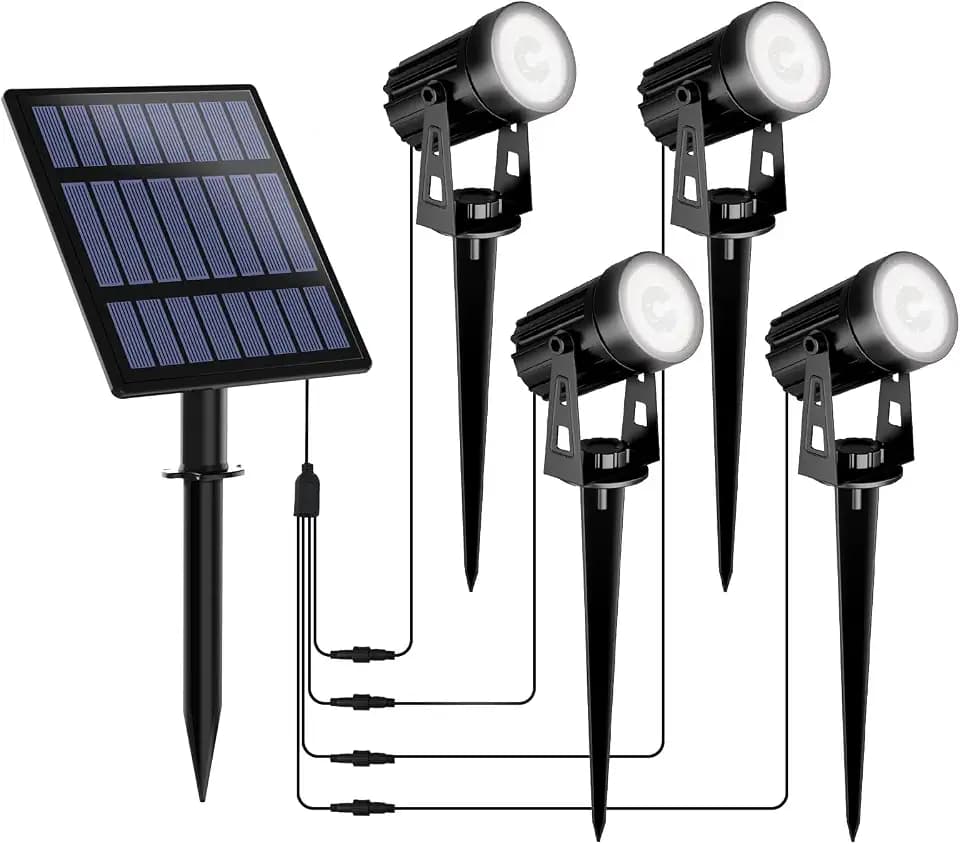 T-SUNUS Solar Landscape Spotlights 4-in-1 White 6000K Outdoor Garden Flag