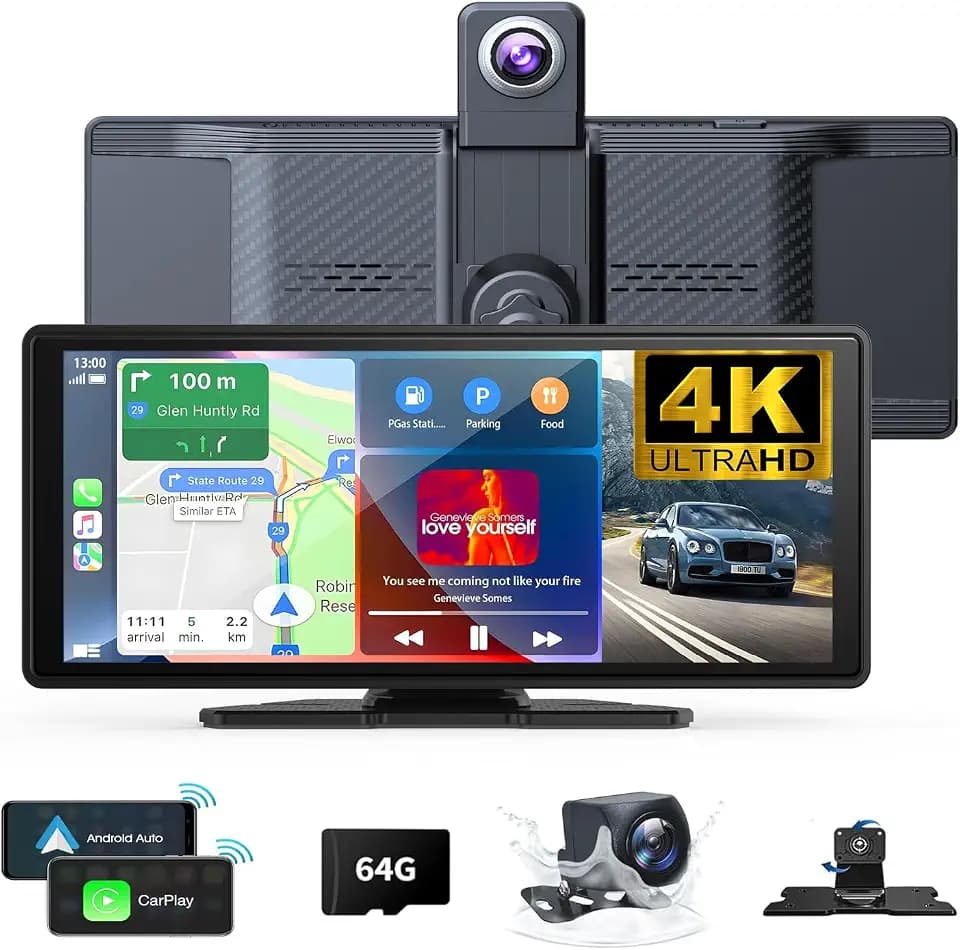 10.26 Tragbares CarPlay Display für Apple CarPlay & Android Auto Rückfahrkamera Mirror Link Sprachsteuerung, GPS-Navigation, FM Armaturenbrett-Einbau-Videogeräte