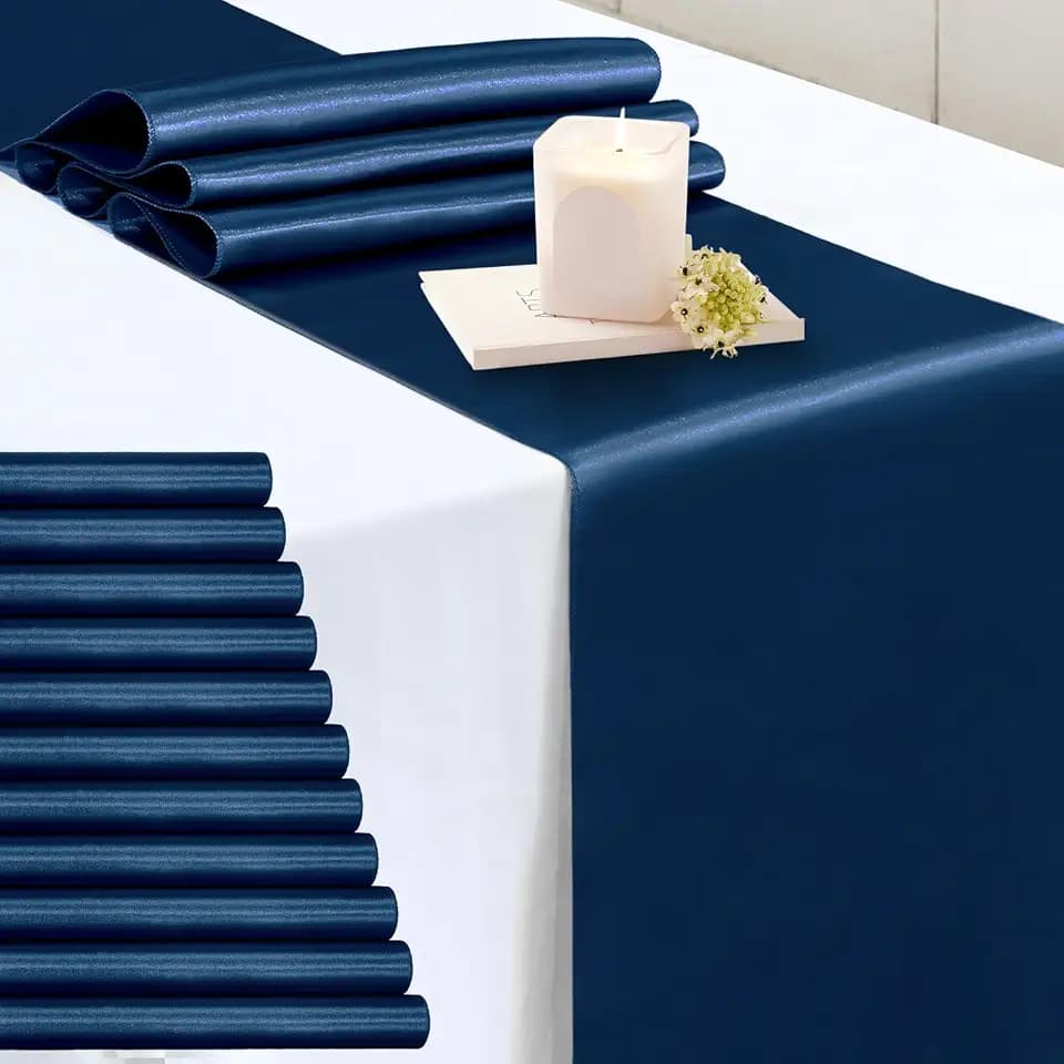P Pothuiny 12 Pcs Navy Blue Satin Table Runner 12 x 72 Inch Long
