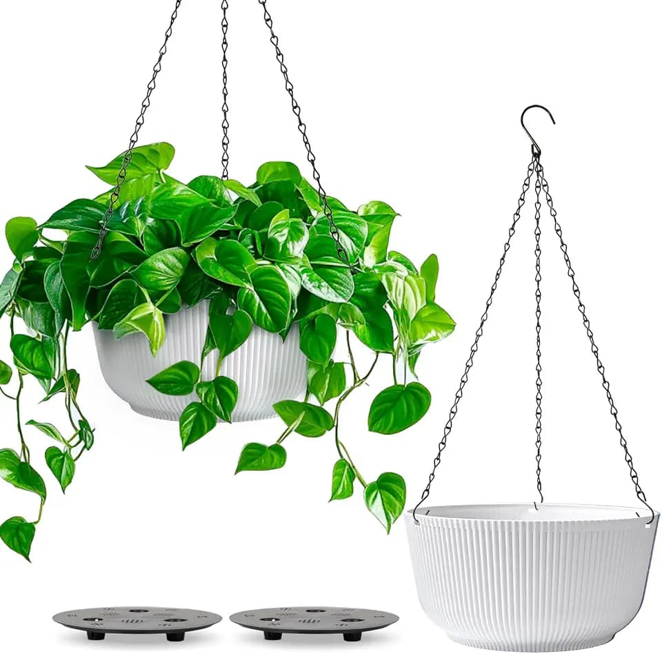 T4U Hanging Planters for Indoor Outdoor, 8 Inch Self Watering Pots, 2 Pack