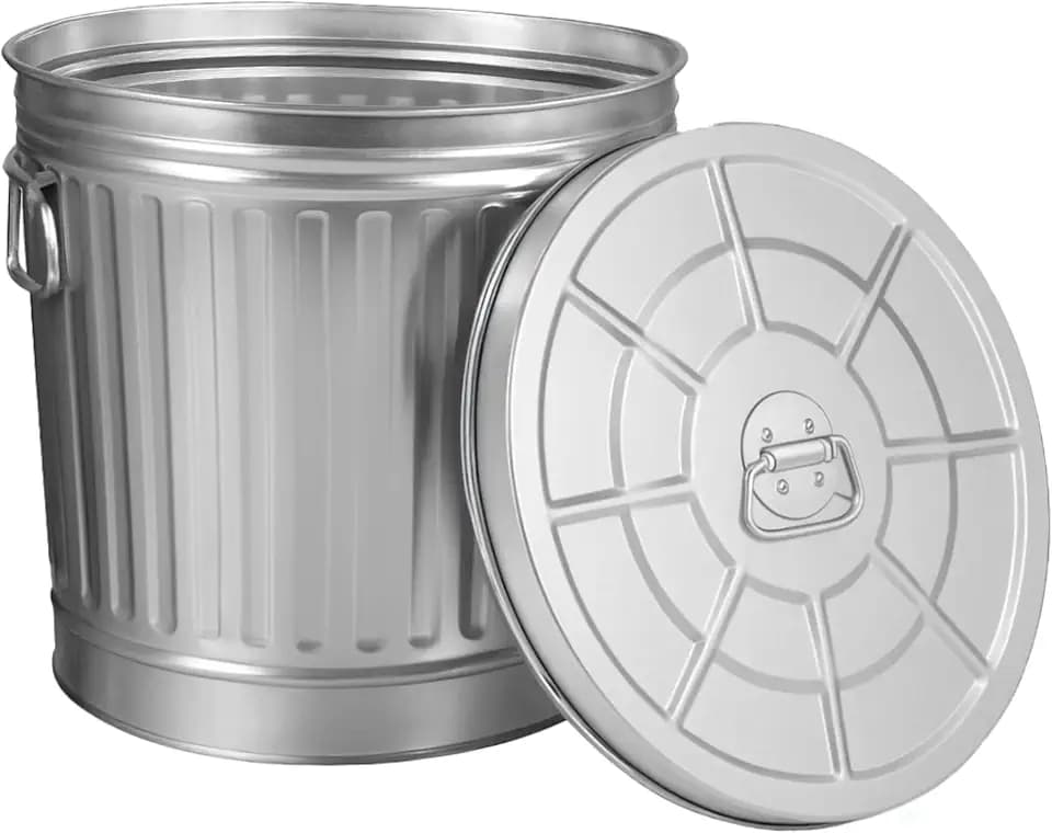 Gardenised Round Galvanized Steel, 7 Gallon Trash Can with Lid - Durable Metal Bucket for Backyard, Lawn, Garden and Yard Use - Weather-Resistant Garbage Can for Indoor and Outdoor, 13 inch