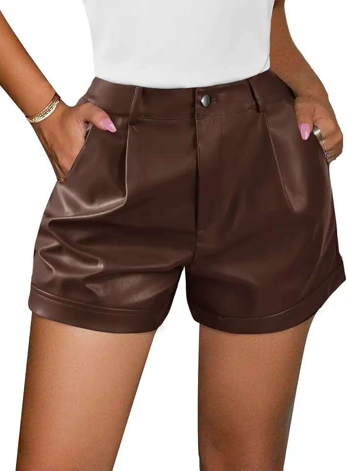 SOFIA'S CHOICE Women High Waisted Faux Leather Shorts