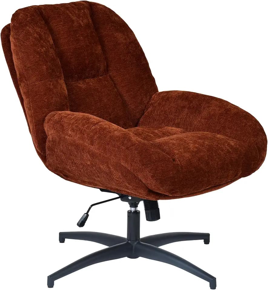 MEUBLE Cosy Sessel Drehbar Loungesessel mit Höhenverstellbar Wippfunktion Lehnstühle Relaxsessel Polsterstuhl für Schlafzimmer Wohnzimmer, Chenille-Stoff, Rot