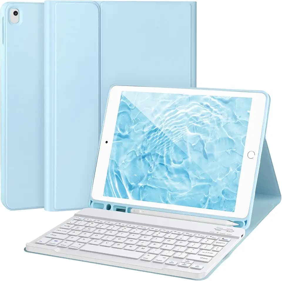 AHYWTAN Keyboard Case for iPad 9/8/7th Gen 10.2’’,Blue-W