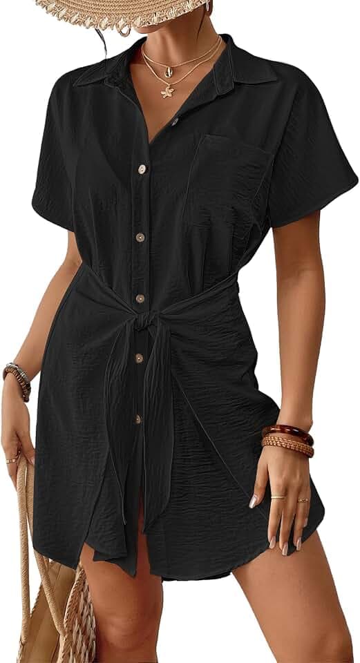 Bsubseach Womens Swimsuit Coverup Tie Beach Shirt Dresses