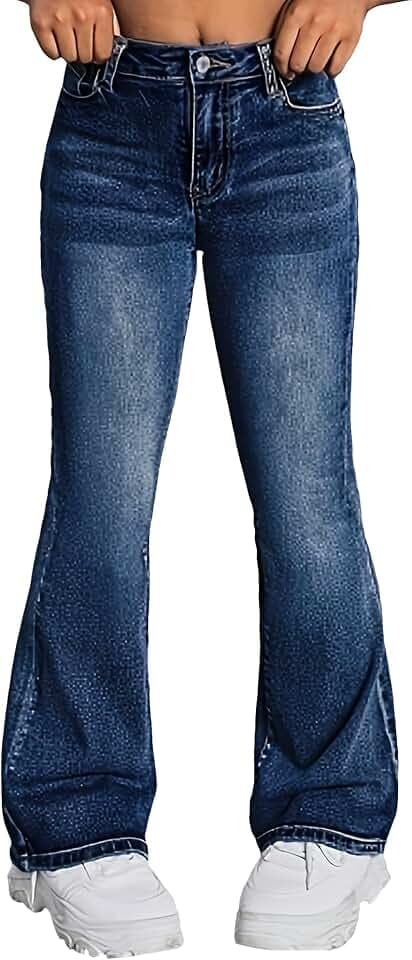 SEAUR Ausgestellte Jeans Mädchen Schlaghosen Denim Vintage Flared Jeans Y2K Mädchen High Waist Slim Fit Jeanshosen 7-14 Jahre