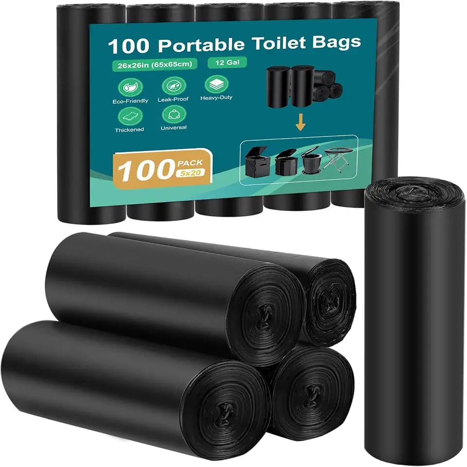 WADEO 100 Stück Toilettenbeutel 30 µm extra dick, auslaufsichere Campingtoilette Beutel Müllbeutel reißfest je 50L schwarz undurchsichtig, Toilettentüte Toiletten Zubehör für Camping Reisen Haushalt